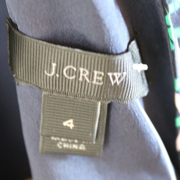 J Crew Dress Silk Womens 4 Green Blue Geometric Mod Retro Career Classic Preppy - Picture 6 of 7